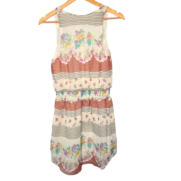 Free People Falling For Georgette Boho Mixed Print Chiffon Mini Dress Size XS - Picture 2 of 9